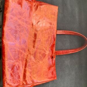 Large Genuine Leather Tote Bag – Burnt Orange – Striped Interior